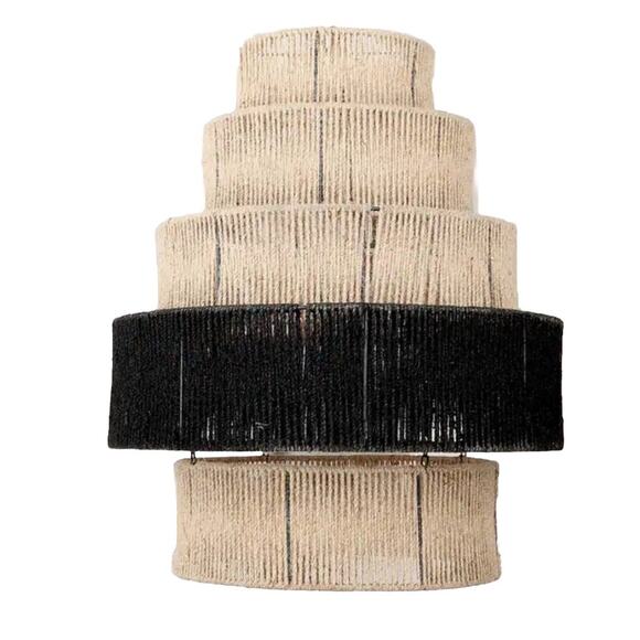 5 Tier Large Rattan Chandelier Light Pendant Woven Jute Modern Natural/Brown - Picture 3 of 5